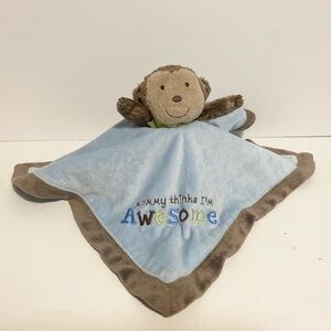 Carters Monkey Baby Lovey 2010 Blue Brown Security Blanket Boy Lovie Rattle Toy